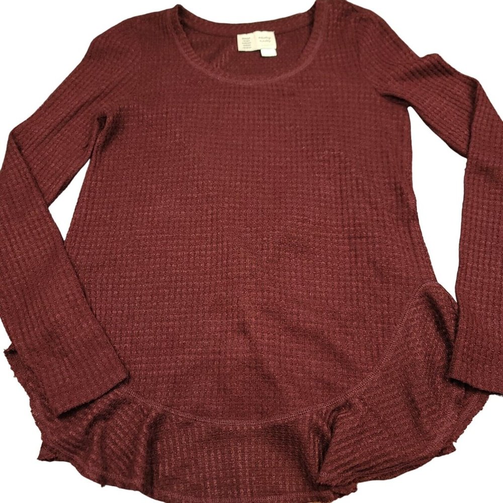 Anthropologie Saturday Sunday Womens XS Oversized Waffle Knit Tunic Top Maroon‎